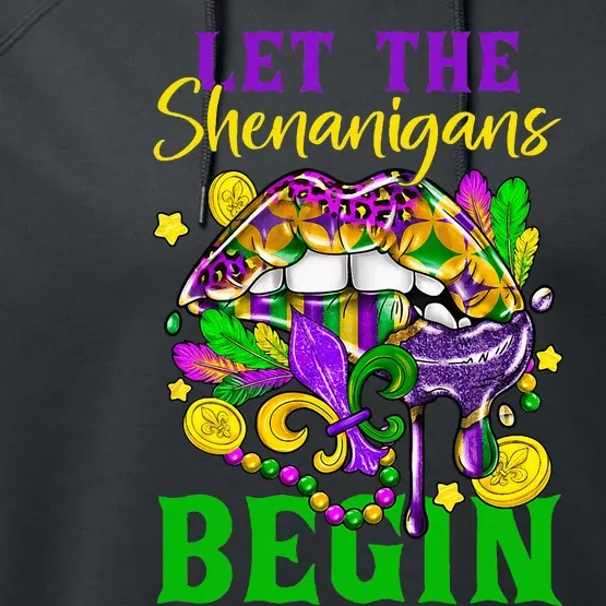 Mardi Gras Lips Let The Shenanigans Begin Performance Fleece Hoodie