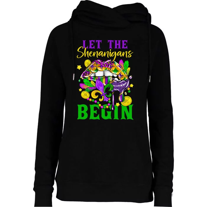 Mardi Gras Lips Let The Shenanigans Begin Womens Funnel Neck Pullover Hood