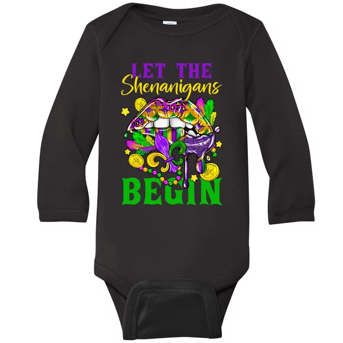 Mardi Gras Lips Let The Shenanigans Begin Baby Long Sleeve Bodysuit