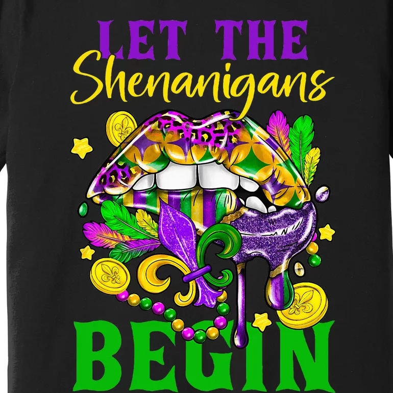 Mardi Gras Lips Let The Shenanigans Begin Premium T-Shirt