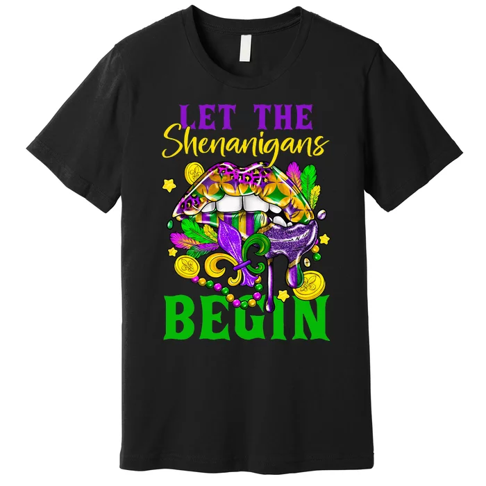 Mardi Gras Lips Let The Shenanigans Begin Premium T-Shirt