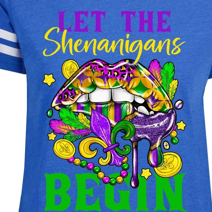 Mardi Gras Lips Let The Shenanigans Begin Enza Ladies Jersey Football T-Shirt