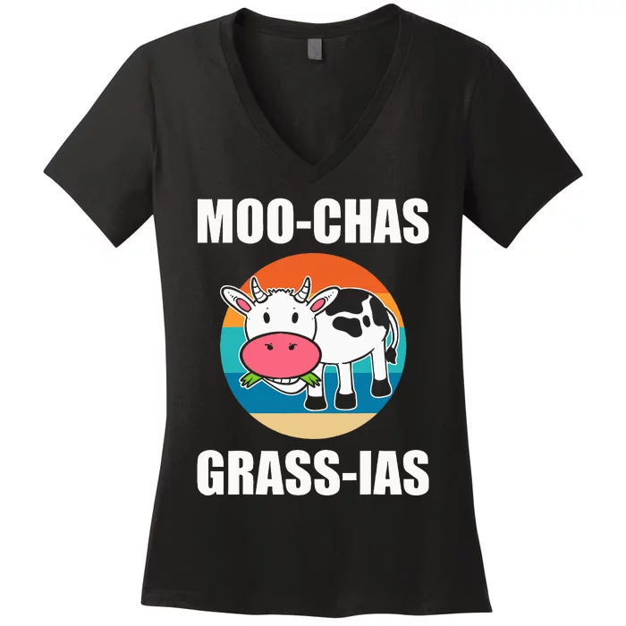 Moochas Grassias Livestock Technician Women's V-Neck T-Shirt