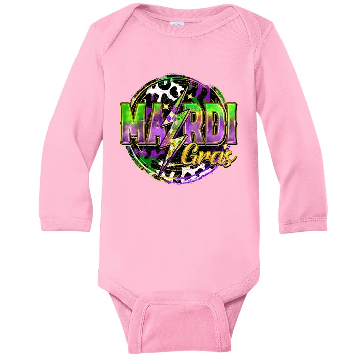 Mardi Gras Leopard Lightning Bolt Fat Tuesday New Orleans Baby Long Sleeve Bodysuit