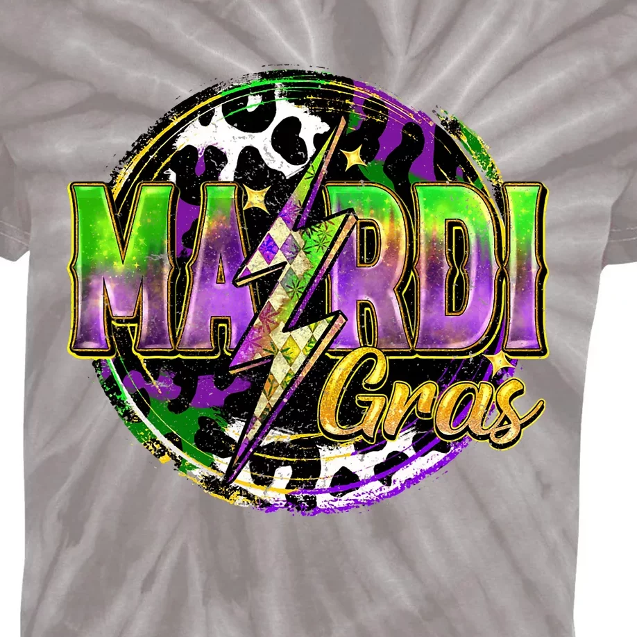 Mardi Gras Leopard Lightning Bolt Fat Tuesday New Orleans Kids Tie-Dye T-Shirt