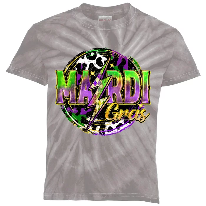 Mardi Gras Leopard Lightning Bolt Fat Tuesday New Orleans Kids Tie-Dye T-Shirt