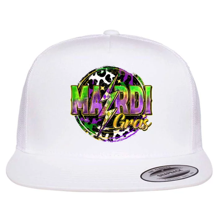 Mardi Gras Leopard Lightning Bolt Fat Tuesday New Orleans Flat Bill Trucker Hat