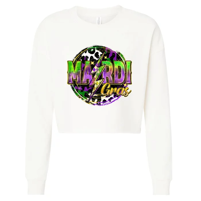 Mardi Gras Leopard Lightning Bolt Fat Tuesday New Orleans Cropped Pullover Crew