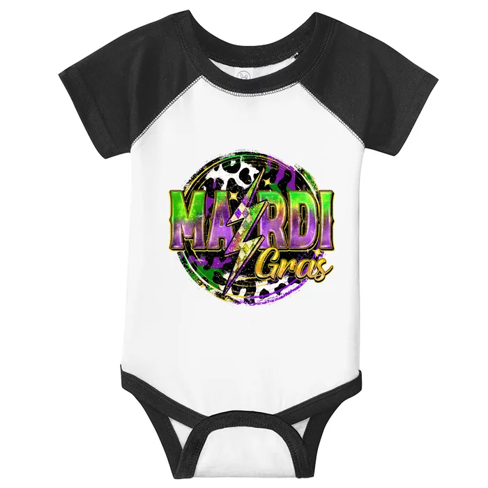 Mardi Gras Leopard Lightning Bolt Fat Tuesday New Orleans Infant Baby Jersey Bodysuit