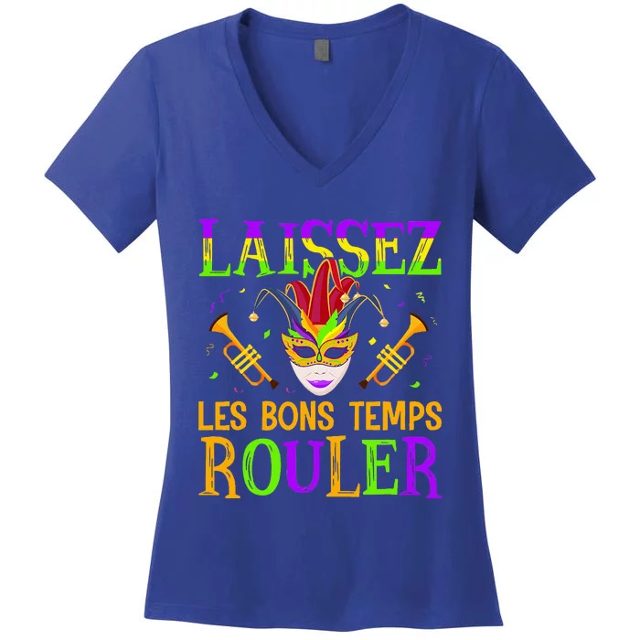 Mardi Gras Laissez Les Bons Temps Rouler Fat Tuesdays Women's V-Neck T-Shirt