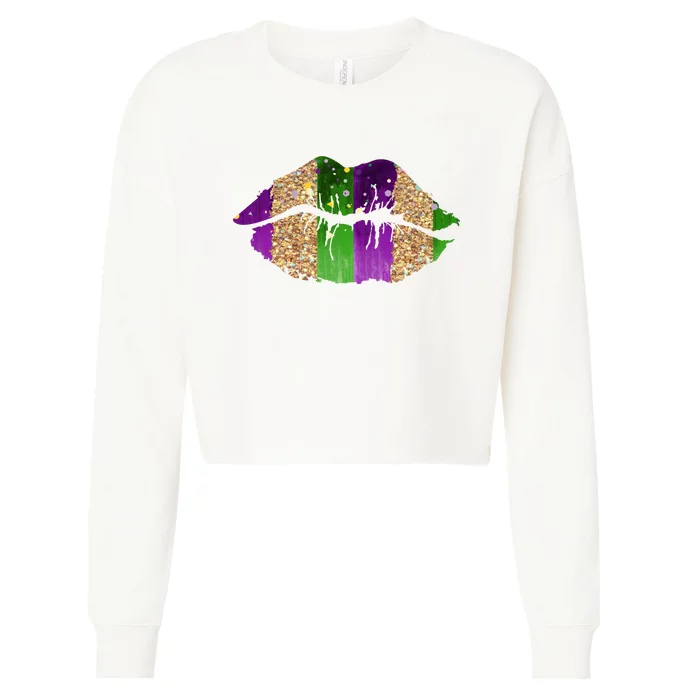 Mardi Gras Lips Celebration Cropped Pullover Crew