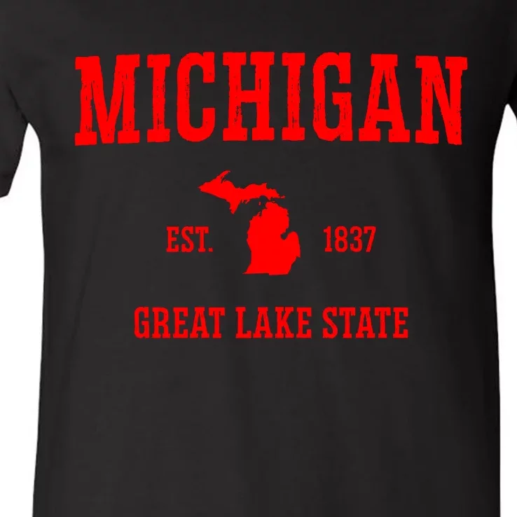 Michigan Great Lake State MI Est 1837 V-Neck T-Shirt