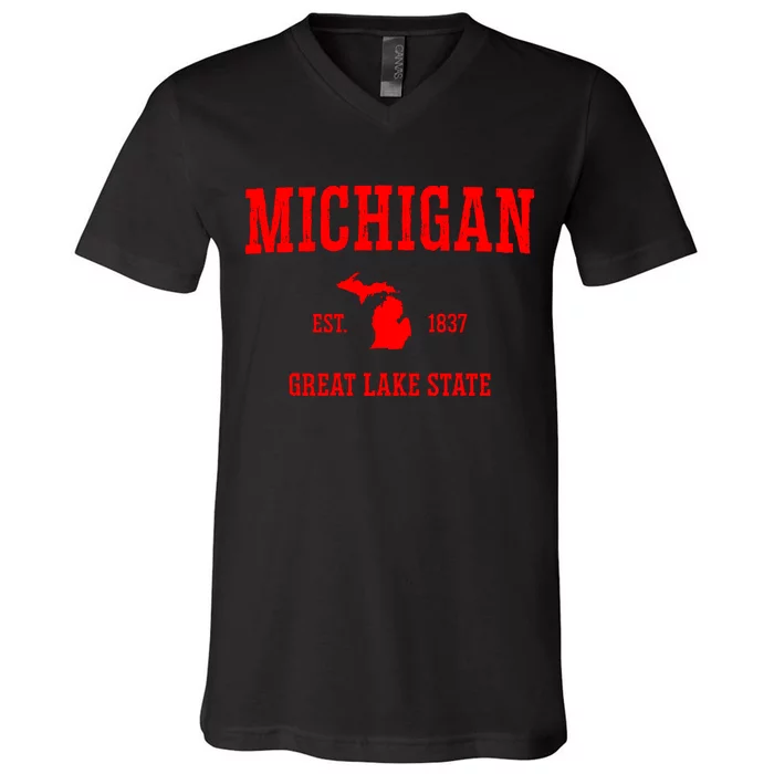 Michigan Great Lake State MI Est 1837 V-Neck T-Shirt