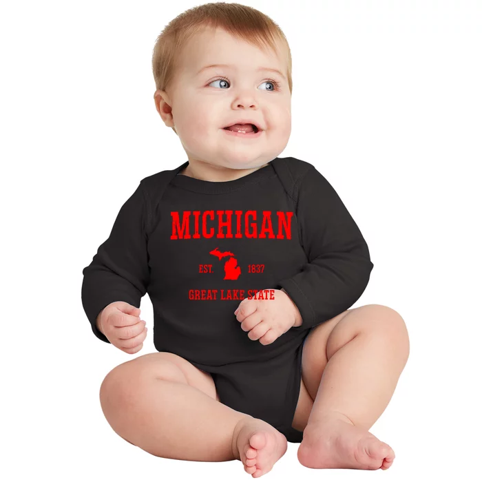 Michigan Great Lake State MI Est 1837 Baby Long Sleeve Bodysuit