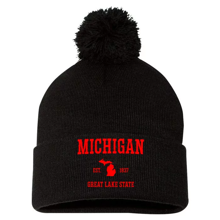 Michigan Great Lake State MI Est 1837 Pom Pom 12in Knit Beanie