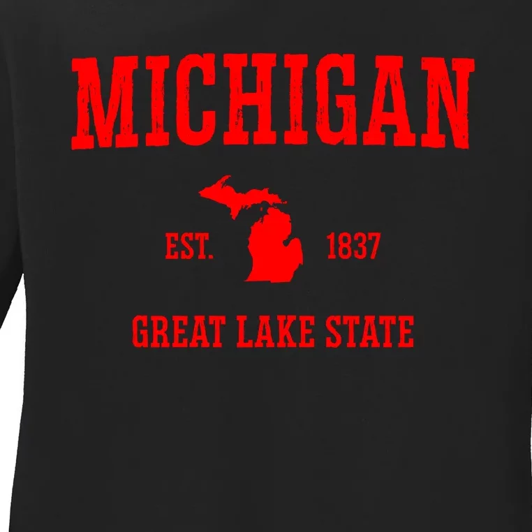 Michigan Great Lake State MI Est 1837 Ladies Long Sleeve Shirt