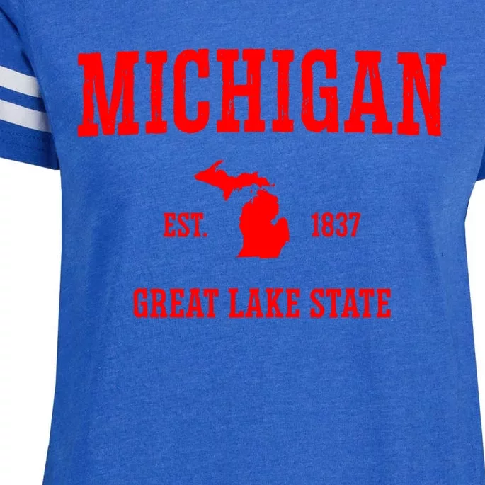 Michigan Great Lake State MI Est 1837 Enza Ladies Jersey Football T-Shirt