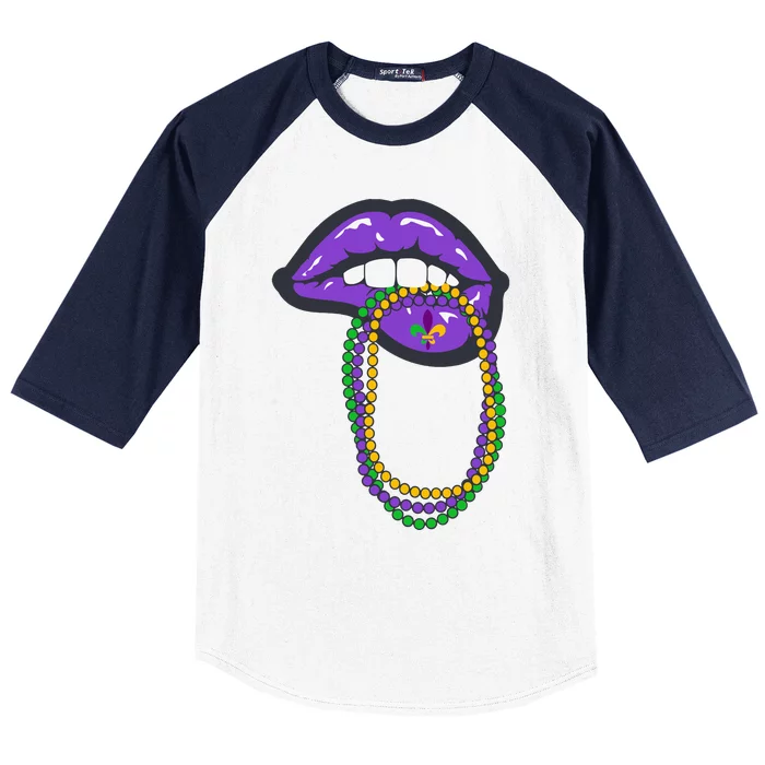 Mardi Gras Lips Queen Carnival Baseball Sleeve Shirt