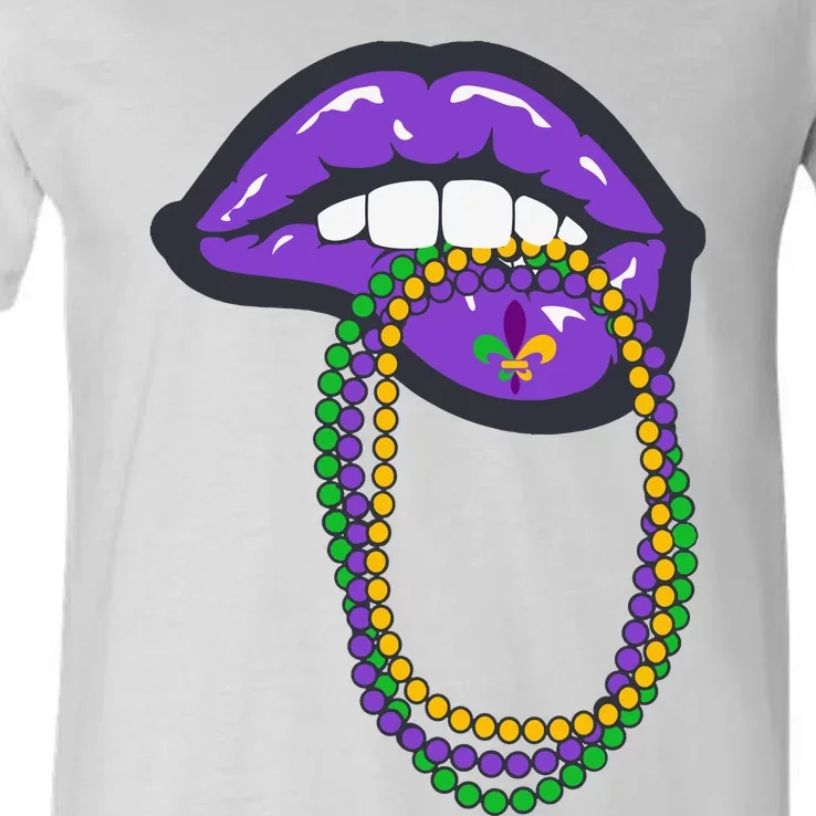 Mardi Gras Lips Queen Carnival V-Neck T-Shirt