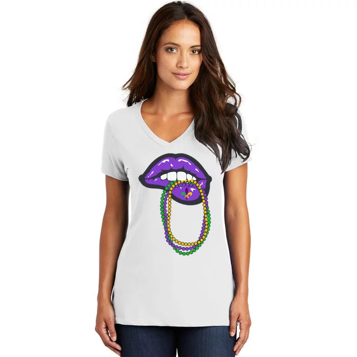 Mardi Gras Lips Queen Carnival Women's V-Neck T-Shirt