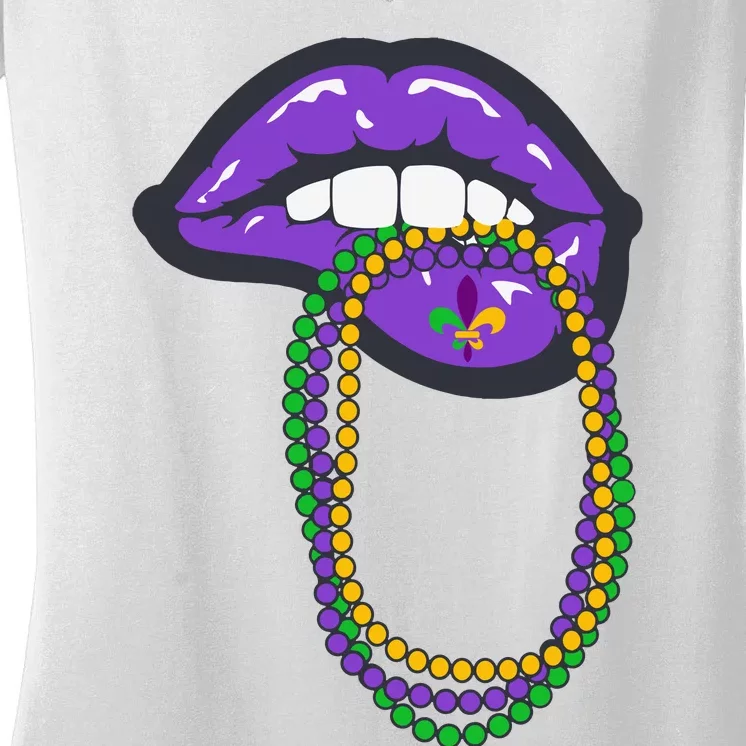 Mardi Gras Lips Queen Carnival Women's V-Neck T-Shirt