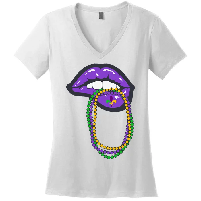 Mardi Gras Lips Queen Carnival Women's V-Neck T-Shirt