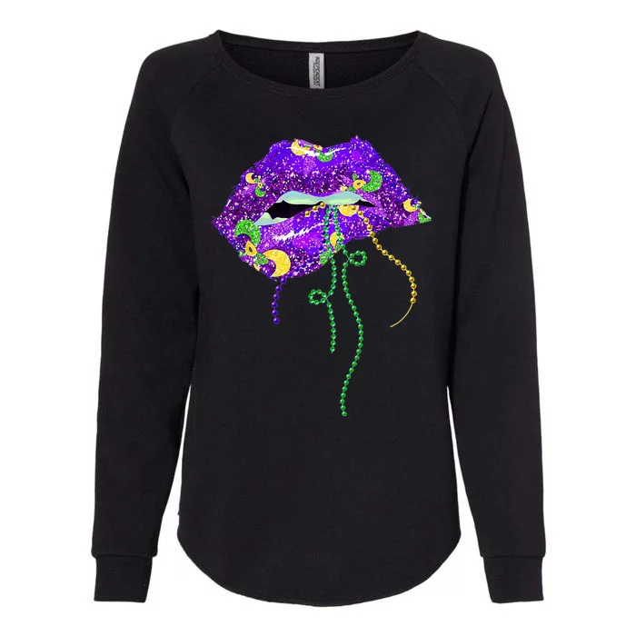 Mardi Gras Lip Beads Festive Womens California Wash Sweatshirt