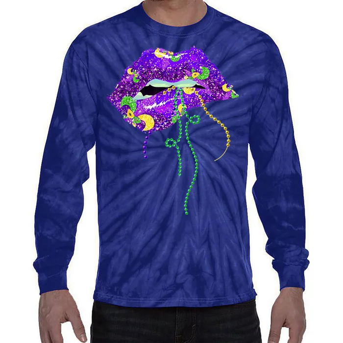 Mardi Gras Lip Beads Festive Tie-Dye Long Sleeve Shirt