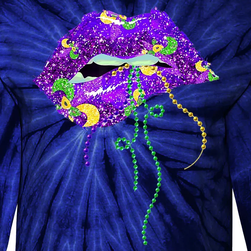 Mardi Gras Lip Beads Festive Tie-Dye Long Sleeve Shirt