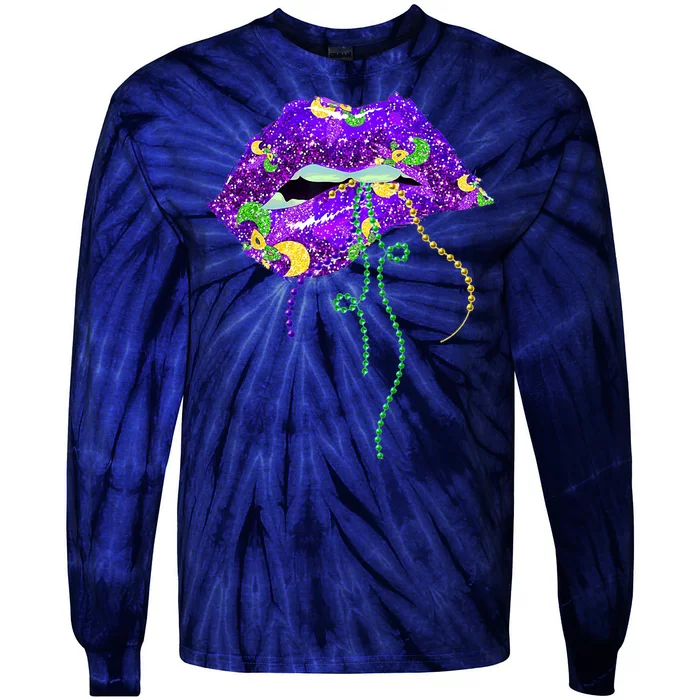 Mardi Gras Lip Beads Festive Tie-Dye Long Sleeve Shirt