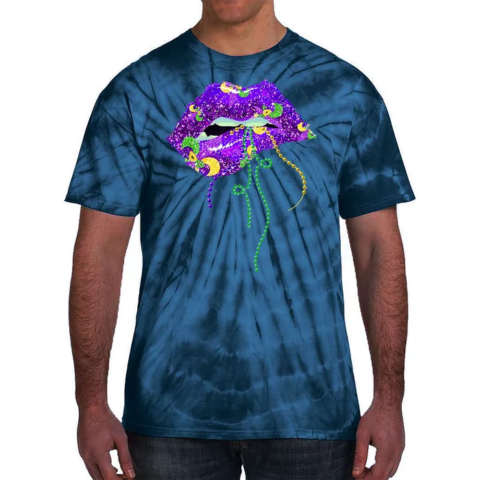 Mardi Gras Lip Beads Festive Tie-Dye T-Shirt