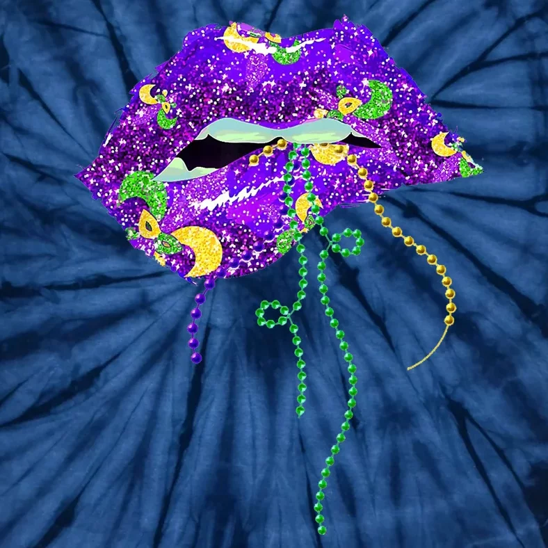 Mardi Gras Lip Beads Festive Tie-Dye T-Shirt