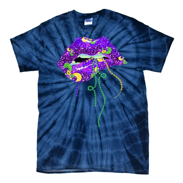 Mardi Gras Lip Beads Festive Tie-Dye T-Shirt