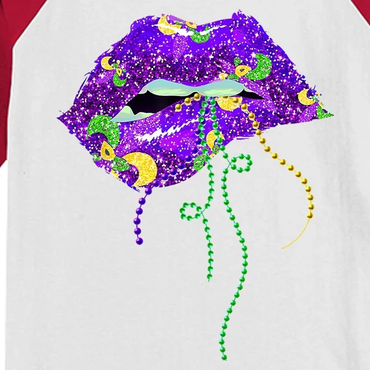 Mardi Gras Lip Beads Festive Kids Colorblock Raglan Jersey