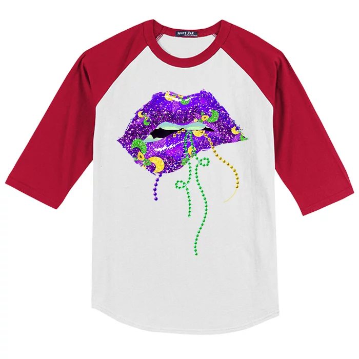 Mardi Gras Lip Beads Festive Kids Colorblock Raglan Jersey