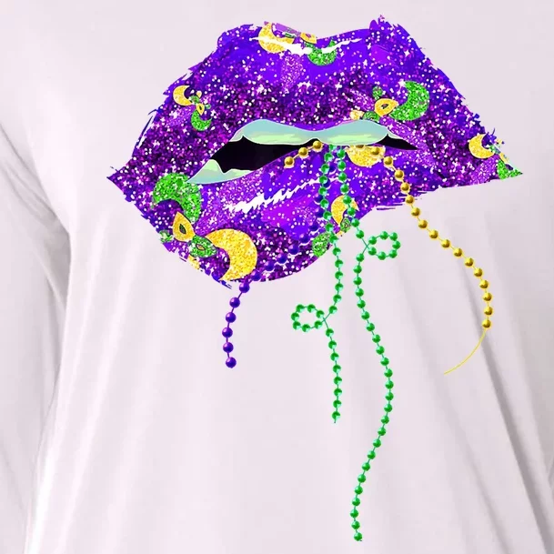 Mardi Gras Lip Beads Festive Cooling Performance Long Sleeve Crew