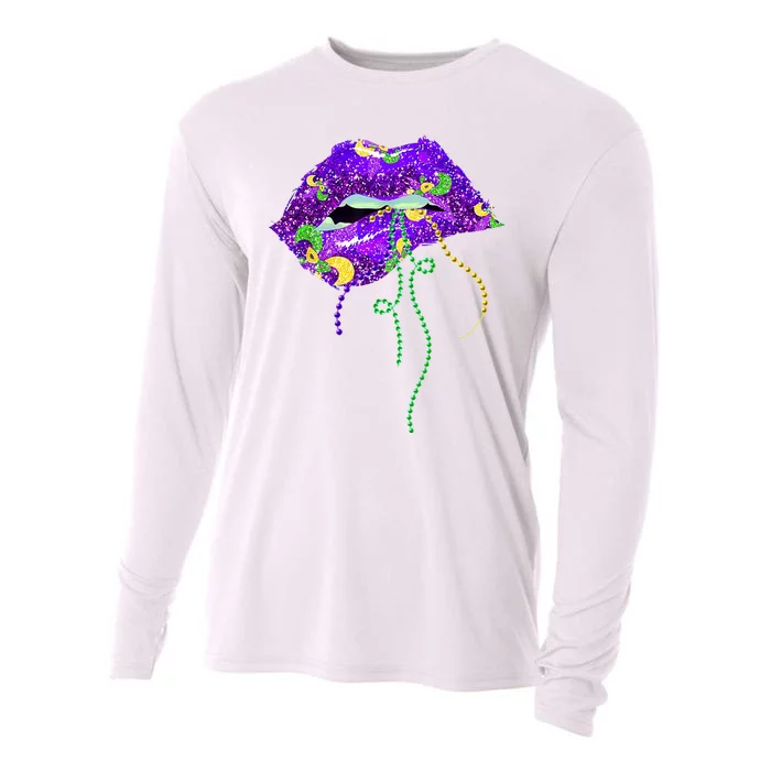 Mardi Gras Lip Beads Festive Cooling Performance Long Sleeve Crew