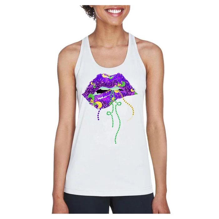 Mardi Gras Lip Beads Festive Women's Racerback Tank