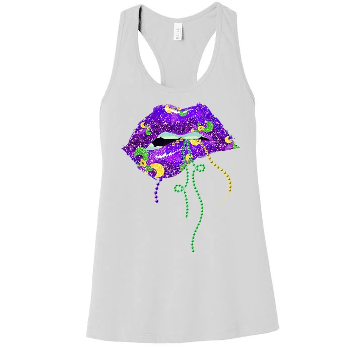 Mardi Gras Lip Beads Festive Women's Racerback Tank