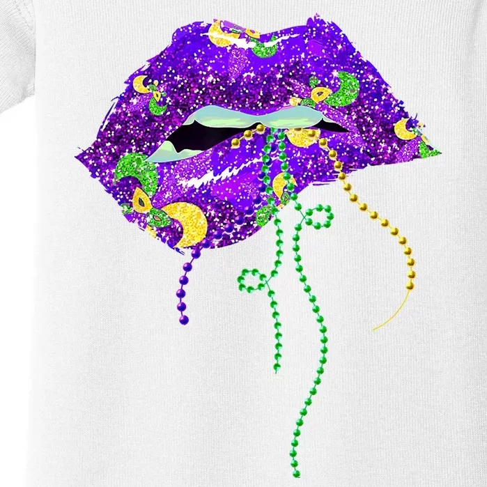 Mardi Gras Lip Beads Festive Baby Bodysuit