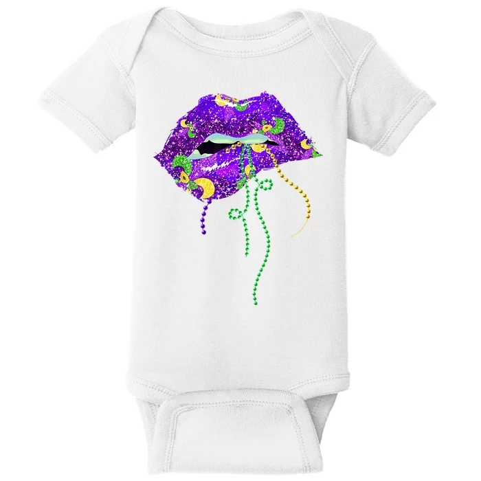 Mardi Gras Lip Beads Festive Baby Bodysuit