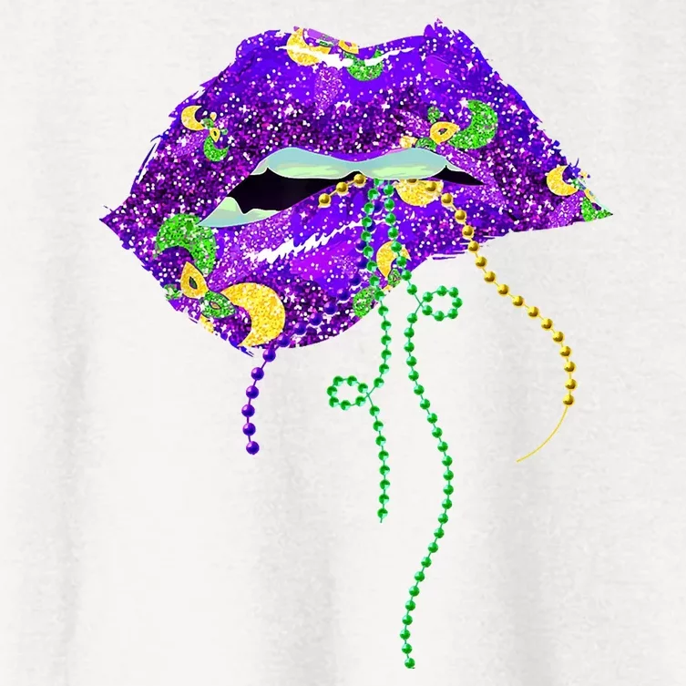 Mardi Gras Lip Beads Festive Women's Crop Top Tee