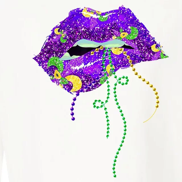 Mardi Gras Lip Beads Festive Cropped Pullover Crew