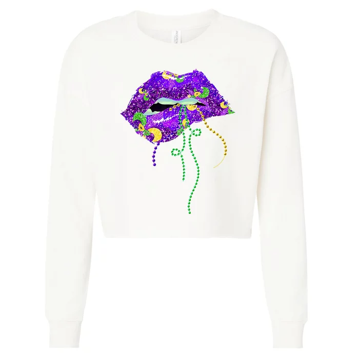 Mardi Gras Lip Beads Festive Cropped Pullover Crew