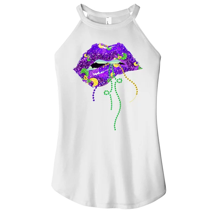 Mardi Gras Lip Beads Festive Women’s Perfect Tri Rocker Tank