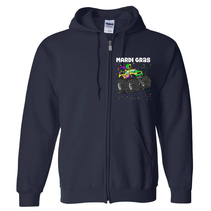 Mardi Gras Monster Truck Beads Carnival Festival Boy Full Zip Hoodie