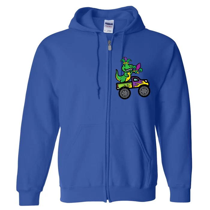 Mardi Gras Monster Truck Dinosaur Trex Full Zip Hoodie