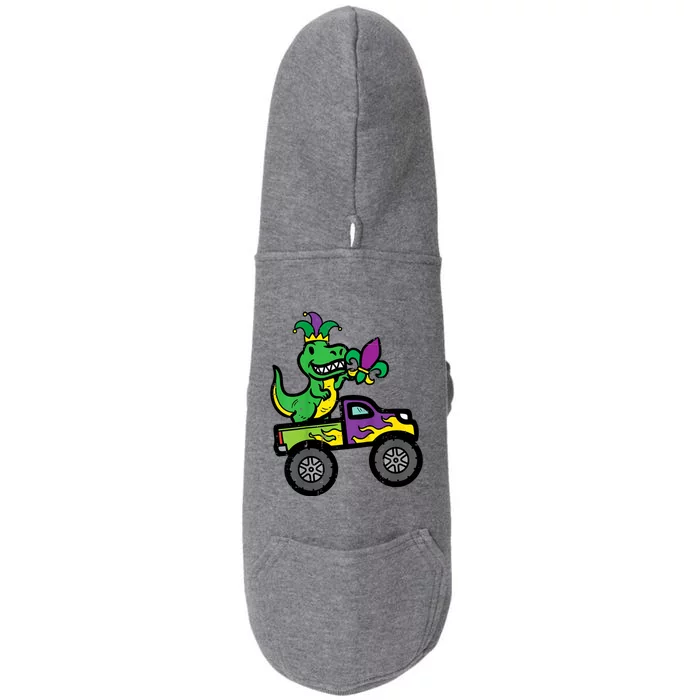 Mardi Gras Monster Truck Dinosaur Trex Doggie 3-End Fleece Hoodie