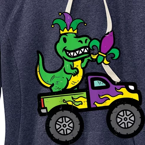 Mardi Gras Monster Truck Dinosaur Trex Women's Fleece Hoodie