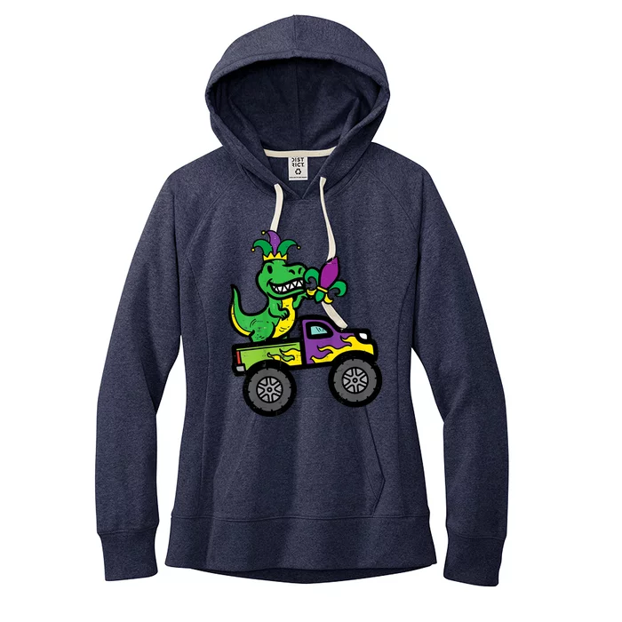 Mardi Gras Monster Truck Dinosaur Trex Women's Fleece Hoodie